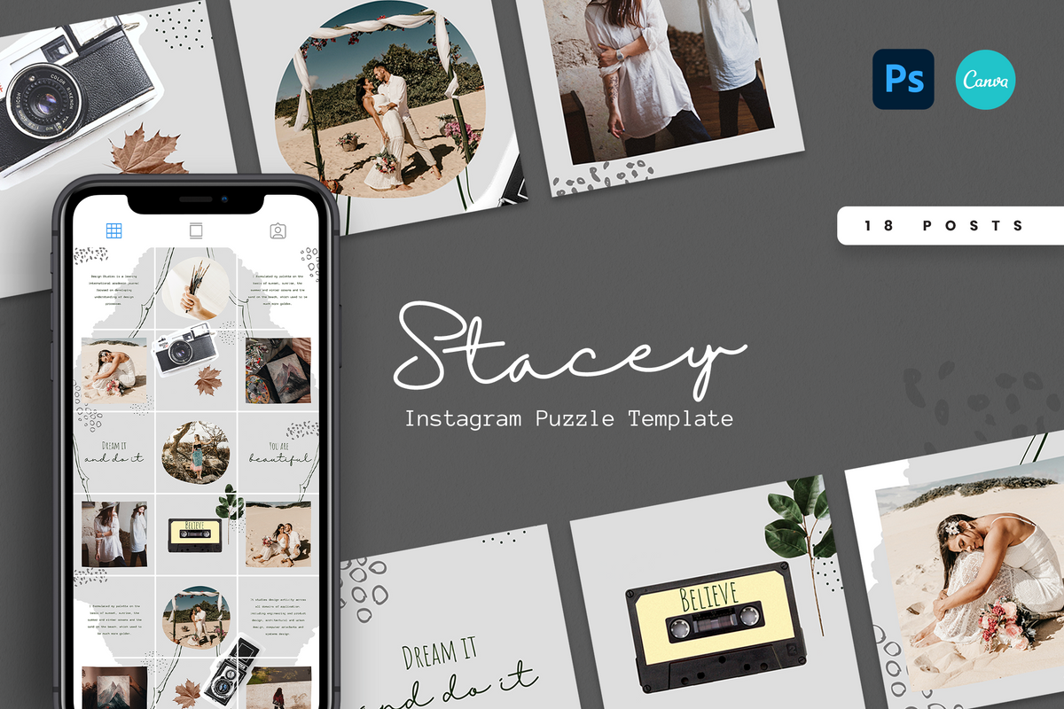 Stacey Instagram Puzzle Template for CANVA & Photoshop