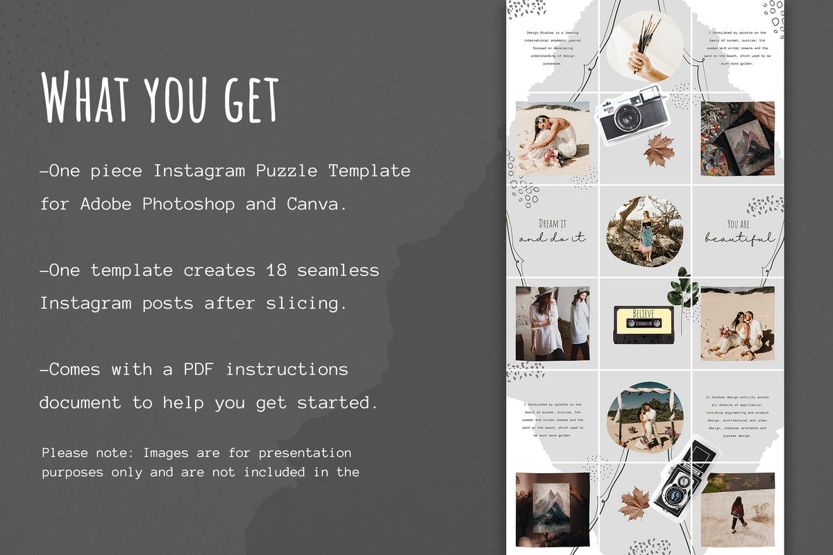 Stacey Instagram Puzzle Template for CANVA & Photoshop