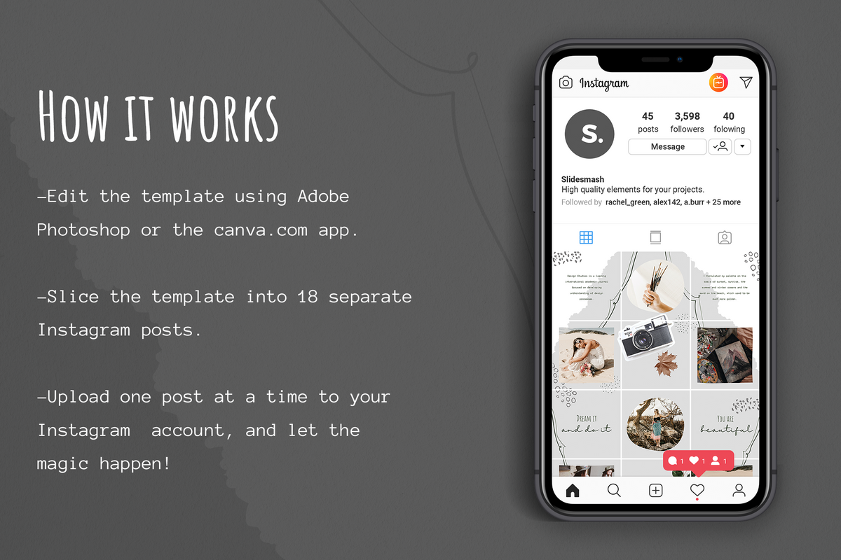Stacey Instagram Puzzle Template for CANVA & Photoshop