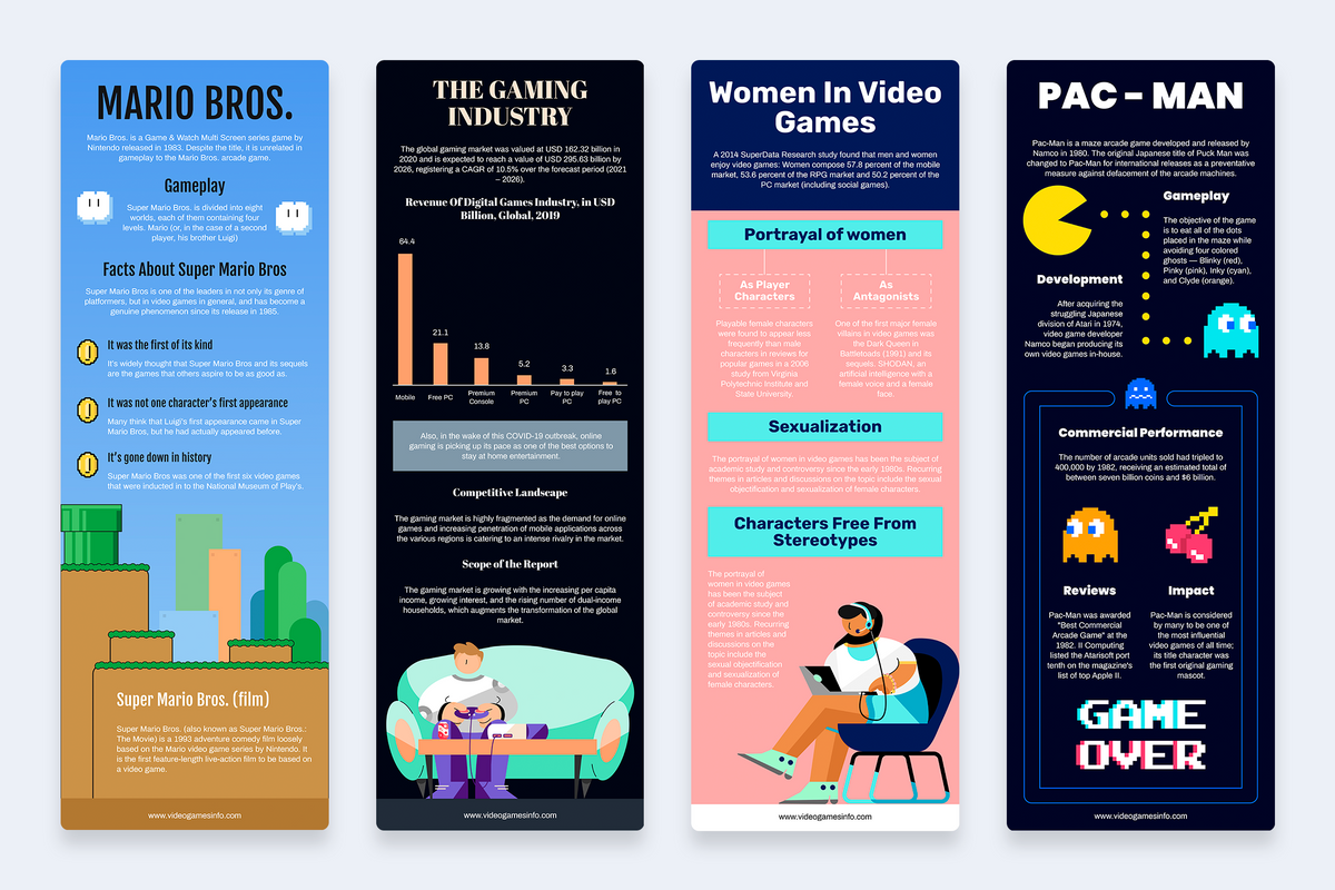 Video Games Vertical Infographics Templates