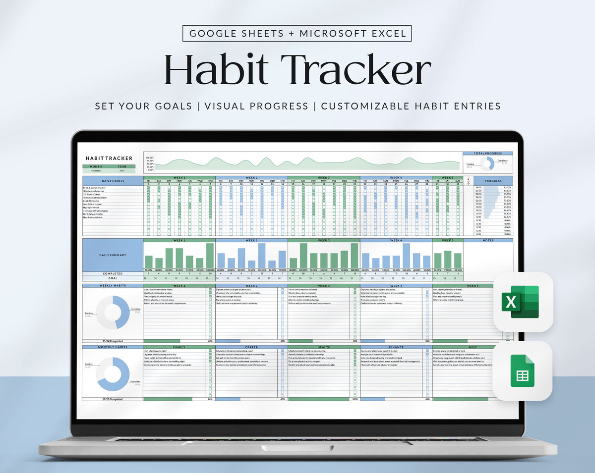 Habit Tracker | Excel & Google Sheets