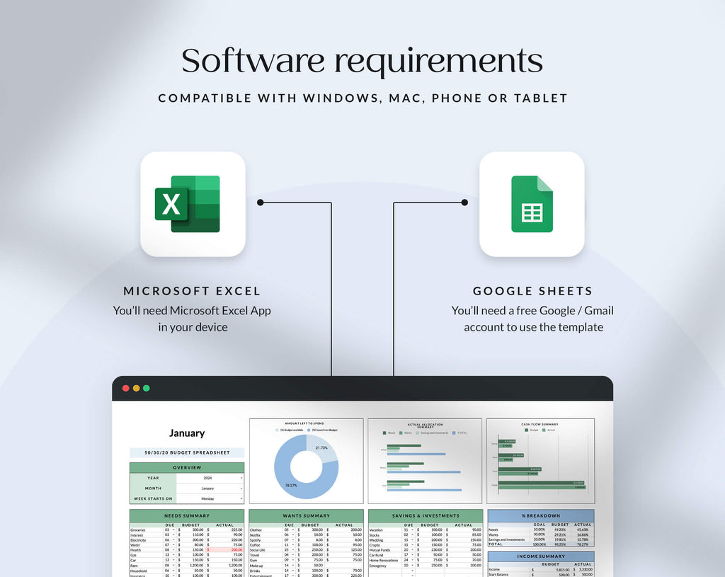 50 30 20 Budget Spreadsheet | Excel & Google Sheets – Slidewalla