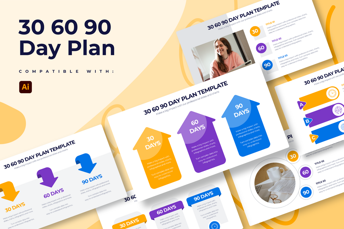30 60 90 Day Plan Illustrator Infographic Template