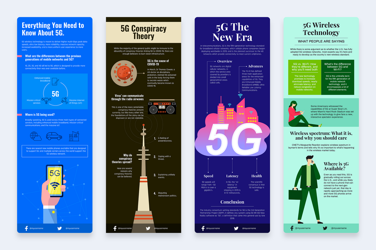 5G Technology Vertical Infographics Templates