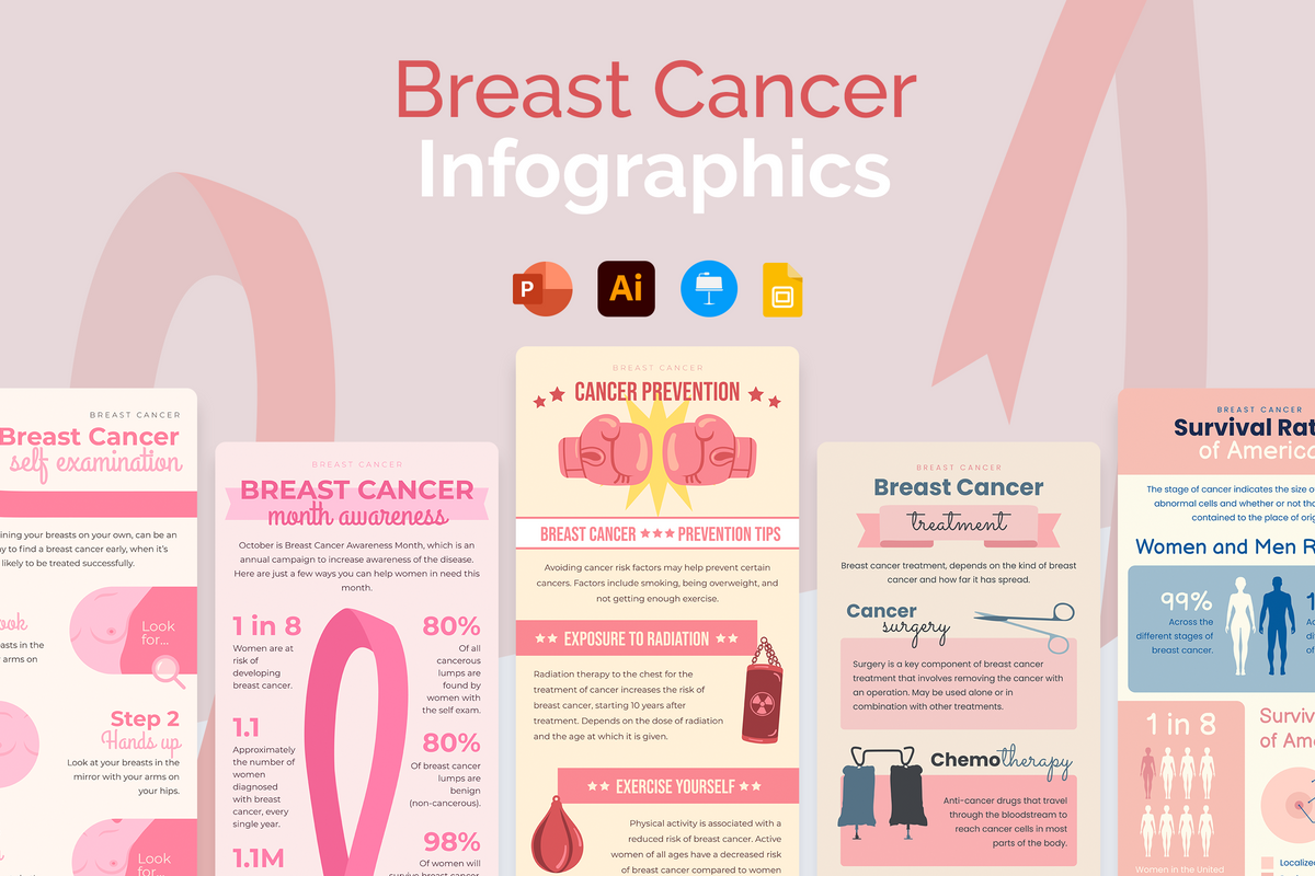 Breast Cancer Vertical Infographics Templates