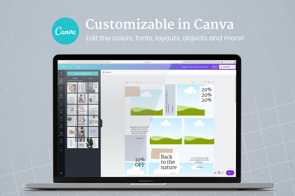 Camille Instagram Puzzle Template for CANVA & Photoshop