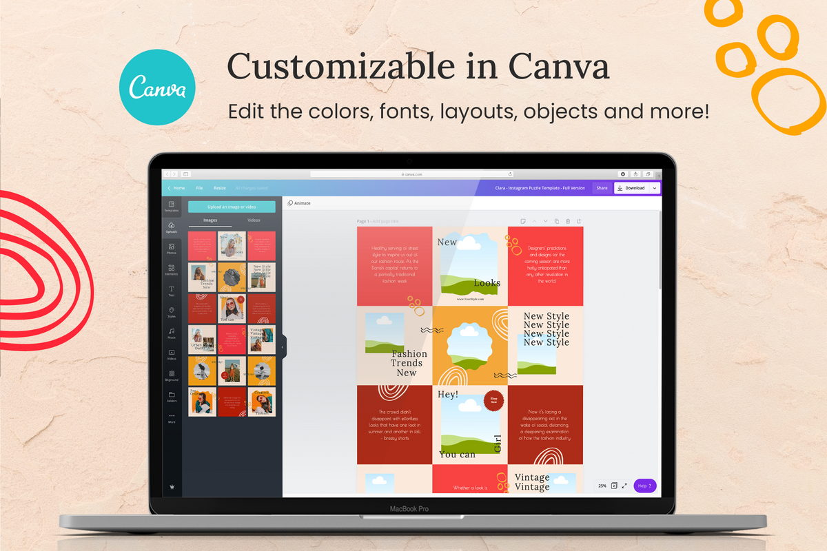 Clara Instagram Puzzle Template for CANVA & Photoshop