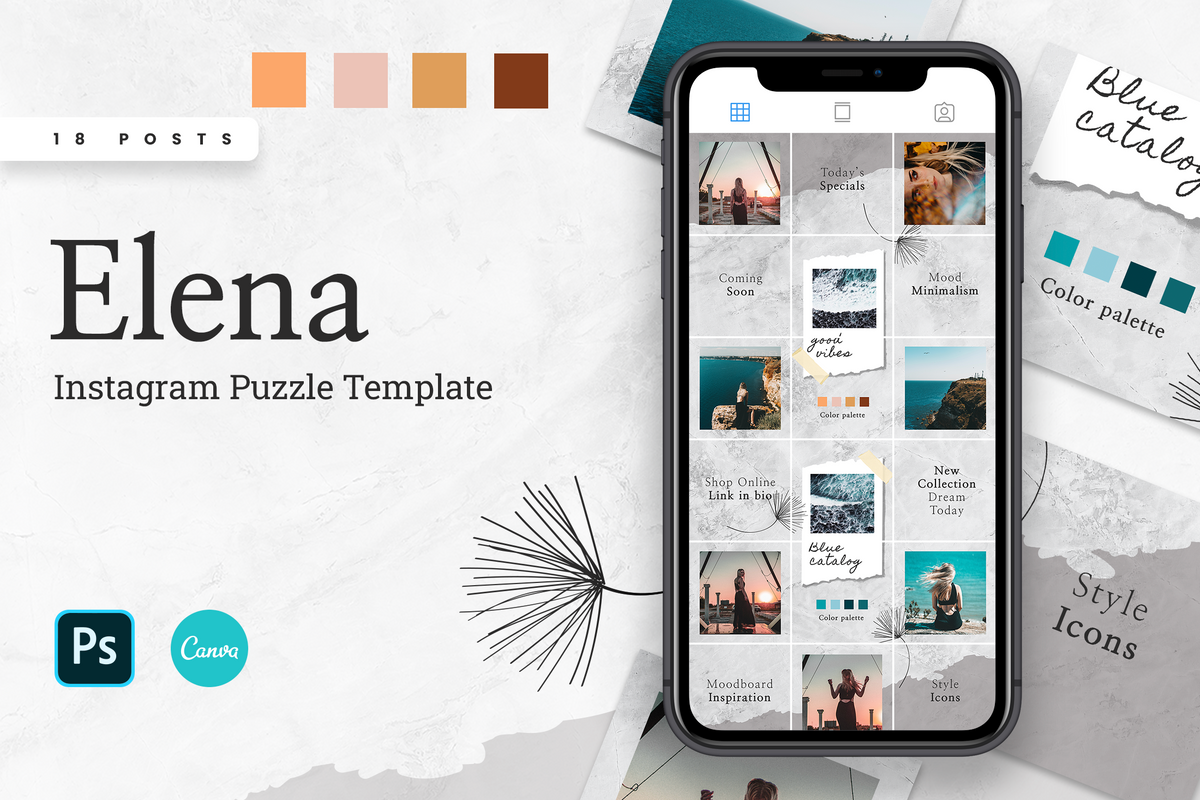 Elena Instagram Puzzle Template for CANVA & Photoshop