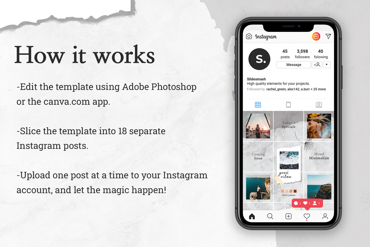Elena Instagram Puzzle Template for CANVA & Photoshop