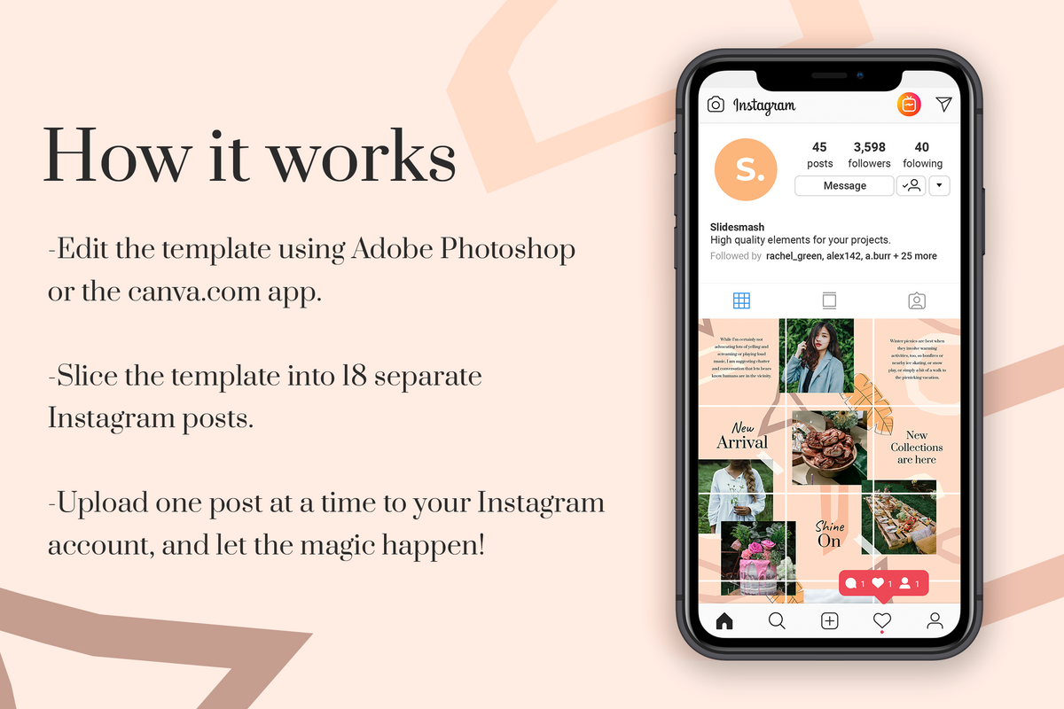 Evelyn Instagram Puzzle Template for CANVA & Photoshop