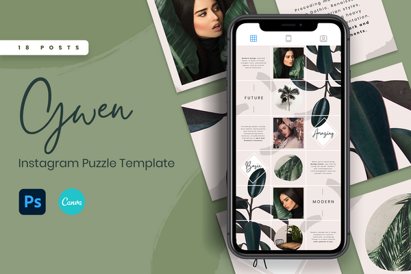 Gwen Instagram Puzzle Template for CANVA & Photoshop