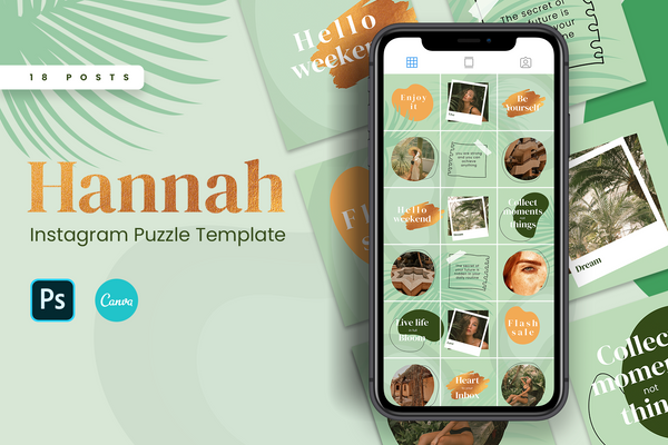 Hannah Instagram Puzzle Template for CANVA & Photoshop