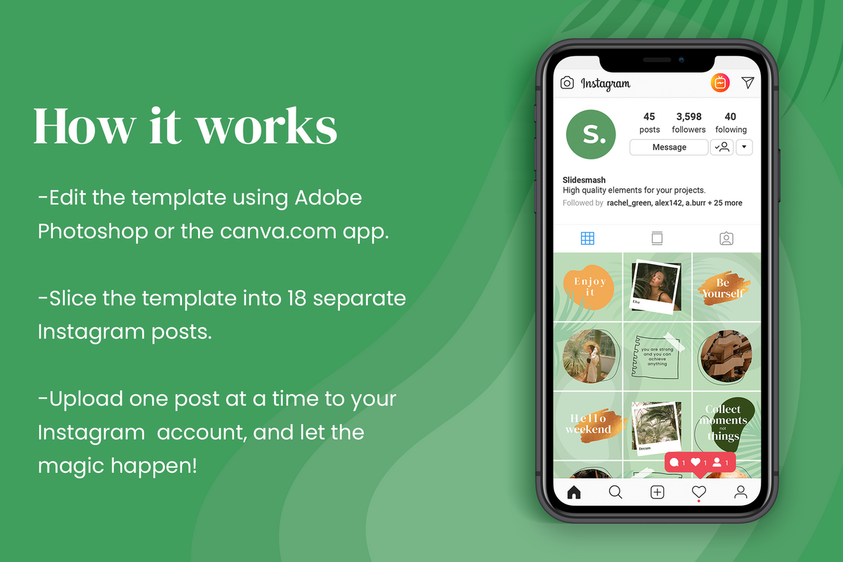 Hannah Instagram Puzzle Template for CANVA & Photoshop