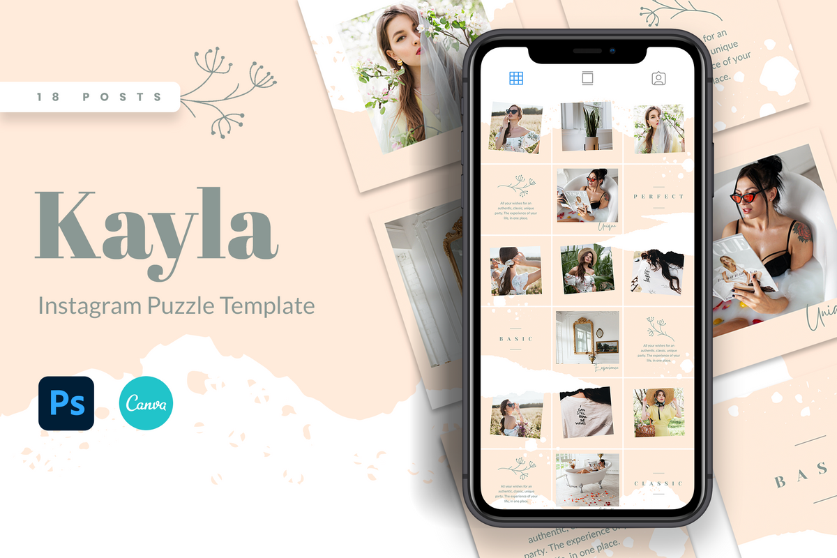 Kayla Instagram Puzzle Template for CANVA & Photoshop