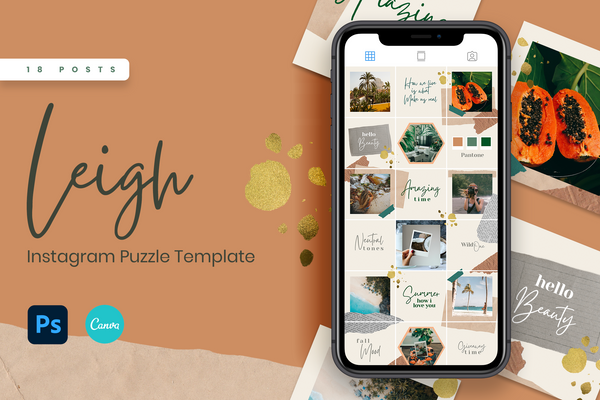 Leigh Instagram Puzzle Template for CANVA & Photoshop