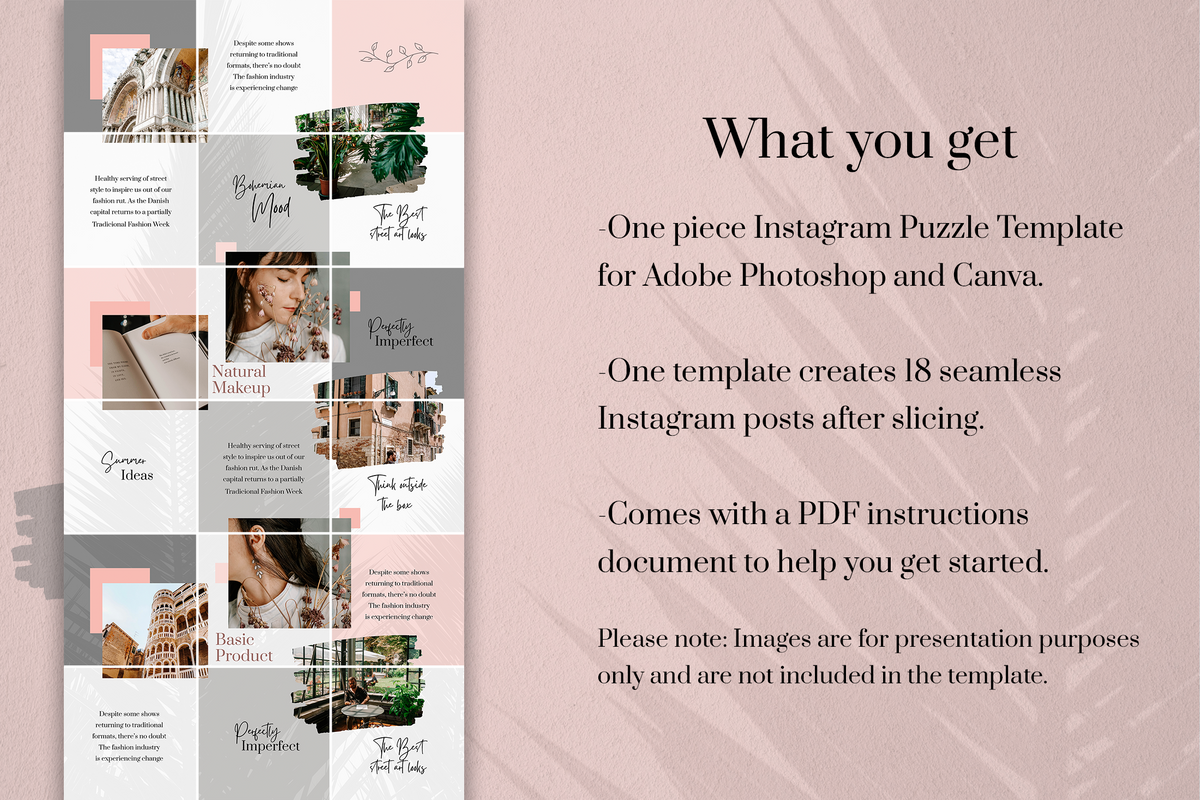 Leticia Instagram Puzzle Template for CANVA & Photoshop