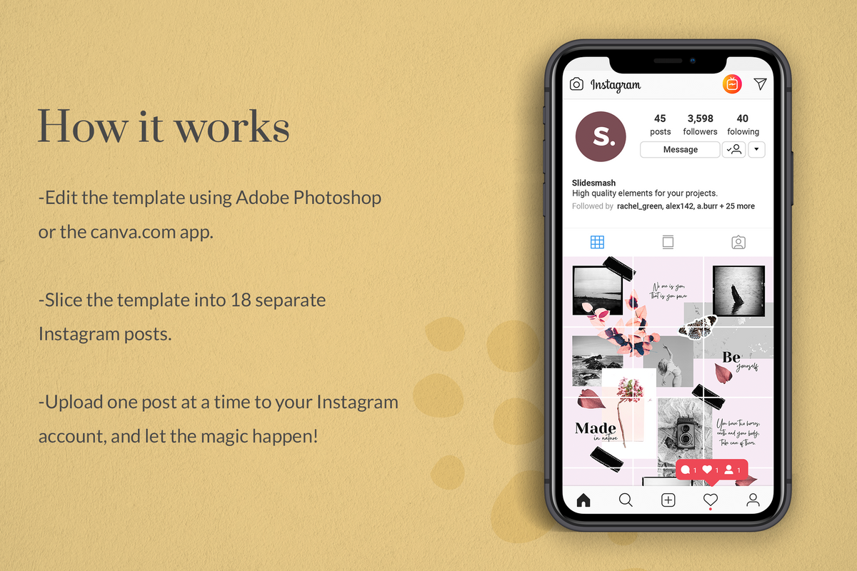 Lindsay Instagram Puzzle Template for CANVA & Photoshop