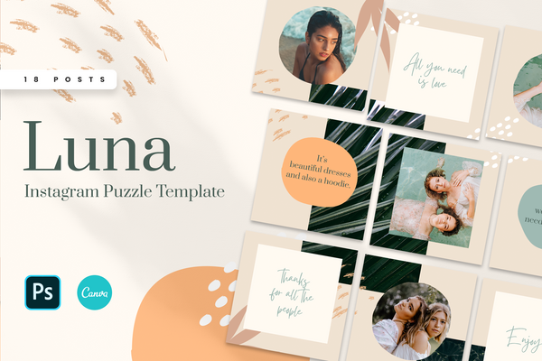 Luna Instagram Puzzle Template for CANVA & Photoshop