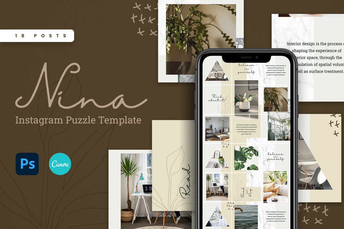 Nina Instagram Puzzle Template for CANVA & Photoshop