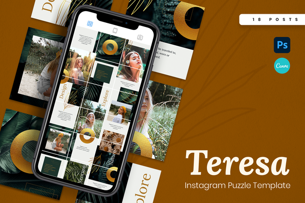 Teresa Instagram Puzzle Template for CANVA & Photoshop