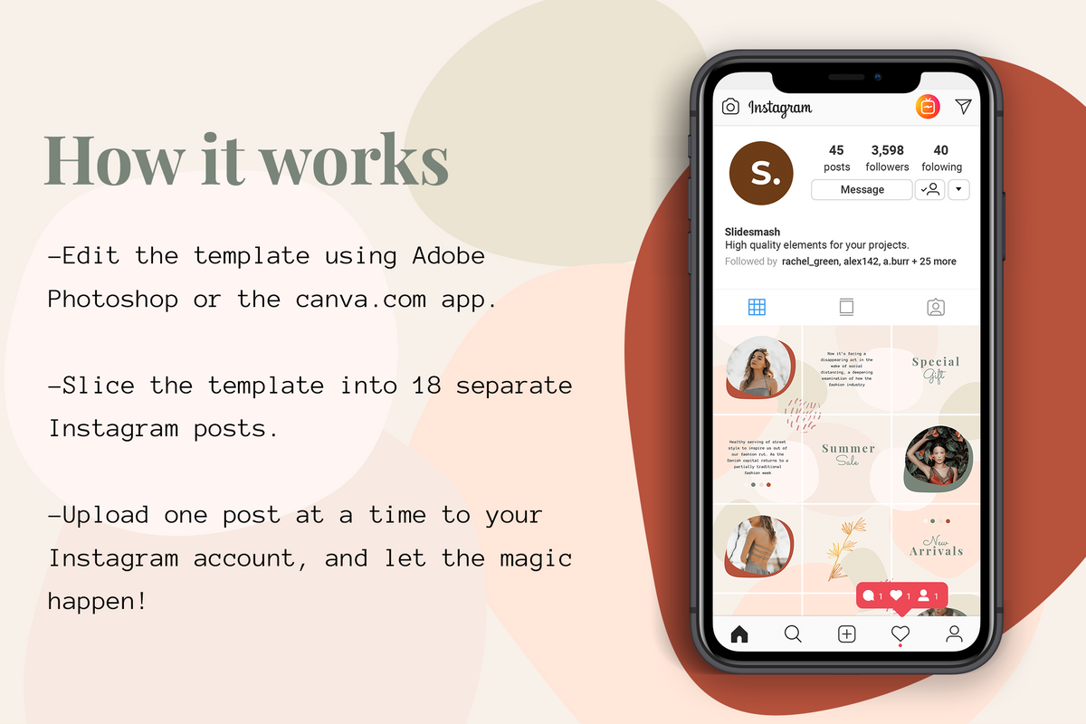Violet Instagram Puzzle Template for CANVA & Photoshop