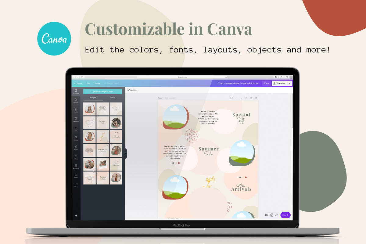 Violet Instagram Puzzle Template for CANVA & Photoshop