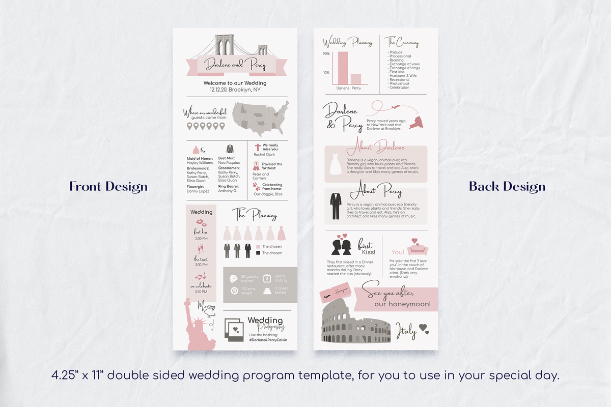 Gracie Infographic Wedding Program Template for CANVA & ILLUSTRATOR