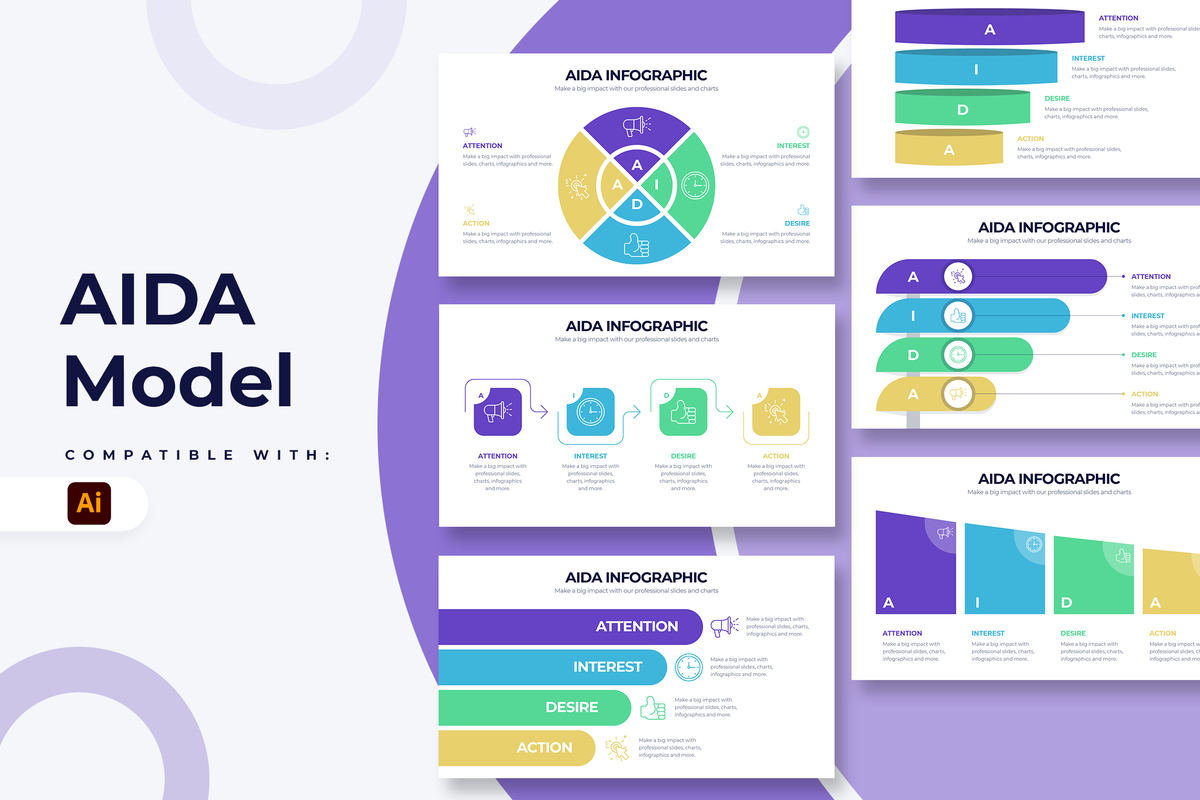 AIDA Model Illustrator Infographic Template