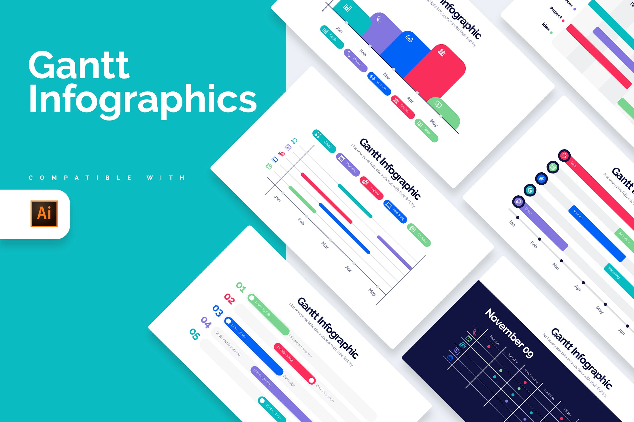 Gantt Illustrator Infographics – Slidewalla